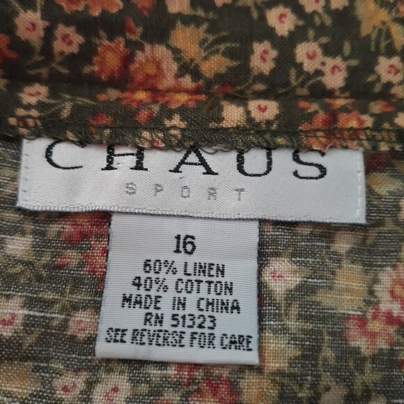 Vtg Chaus Sport Linen Blend Calico Floral Vest Midi Skirt Set 8 Cottagecore Fall - Picture 9 of 10